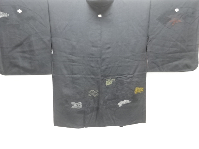 大正ロマン　橘に草葉模様織り出し漆三つ紋絵羽織